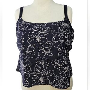 Delta Burke Swimwear Tankini Top Navy Blue with White Floral Print Size 24W